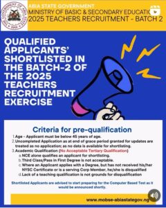 Abia MoBSE Releases 2025 Teachers Recruitment Second Batch Shortlist